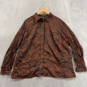 Lauren Ralph Lauren Shirt Womens 2X Paisley Button Up Peasant Boho Office Career